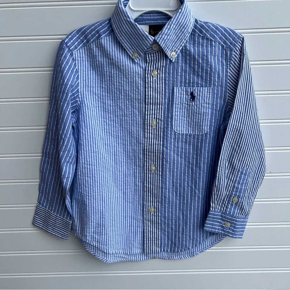 NWT Polo Ralph Lauren Boys Long Sleeve Seersucker Button Down Sz 3T